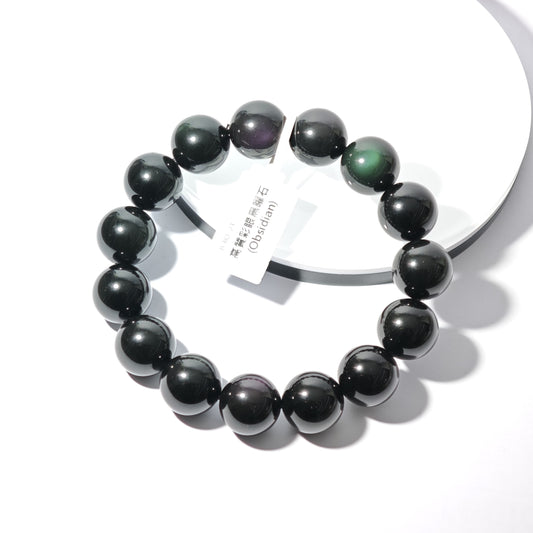 14.5mm+/- 高質彩眼黑曜石(Obsidian) - B-BO-23