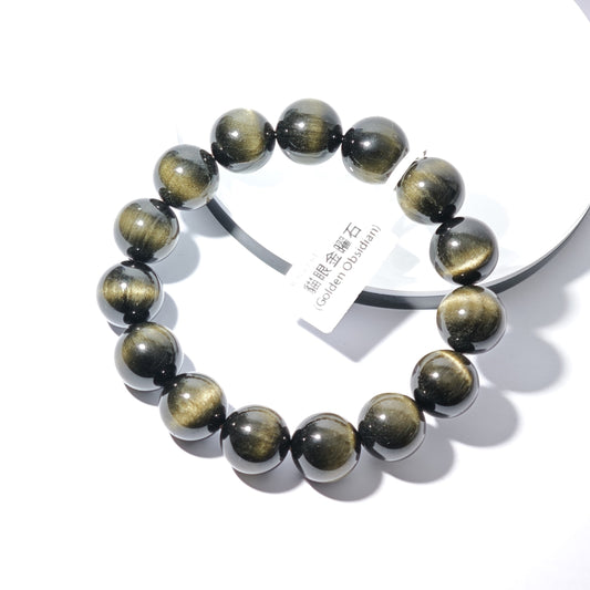 14mm+/- 高質貓眼金曜石(Golden Obsidian) - B-BGO-61